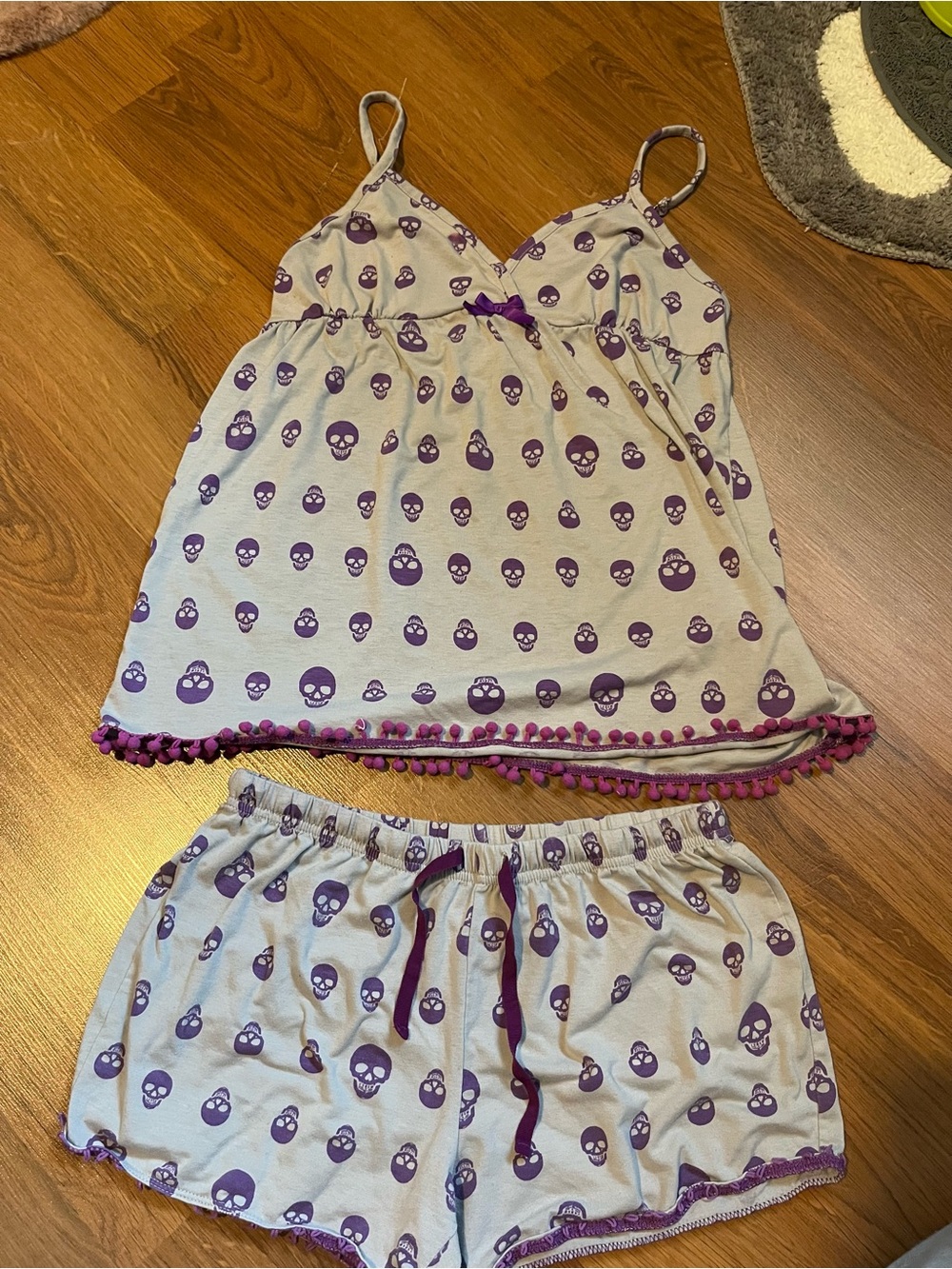 Pj Couture Gray Pajama Set with Purple Skull Print